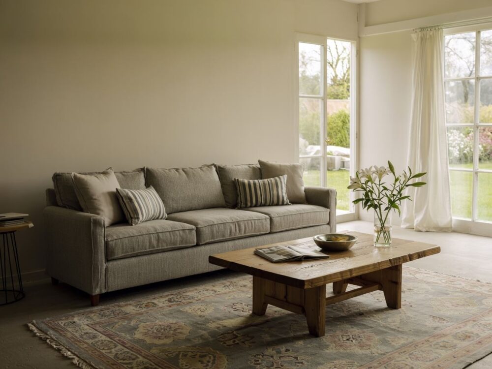 beżowe ściany w salonie