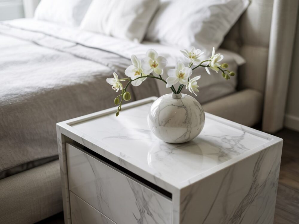 biały marmurowy stolik nocny
