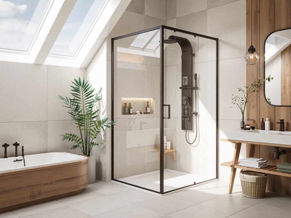 czarna kabina prysznicowa