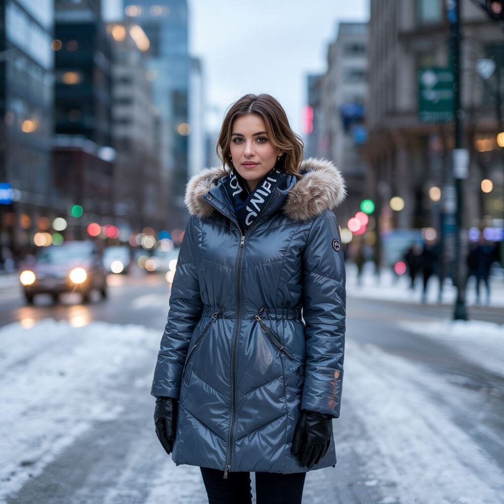 damska kurtka w śniegu