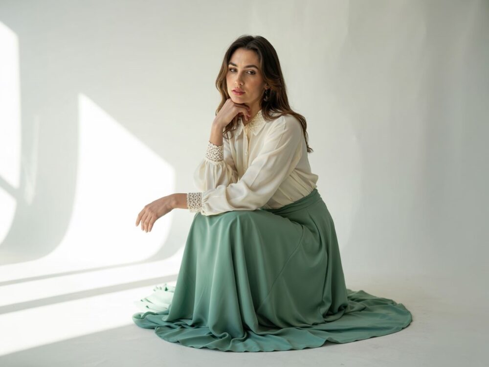 elegancka kobieta w długiej spódnicy