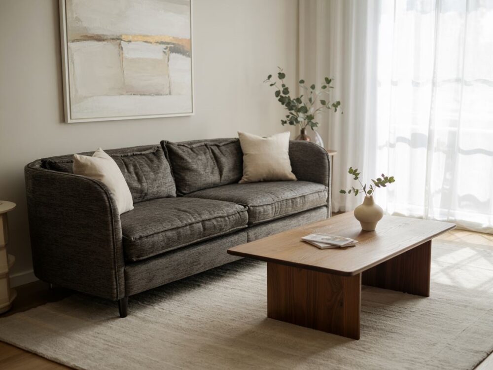 jasne ściany i ciemne drewniane meble