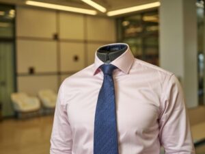 męska stylizacja z różową koszulą