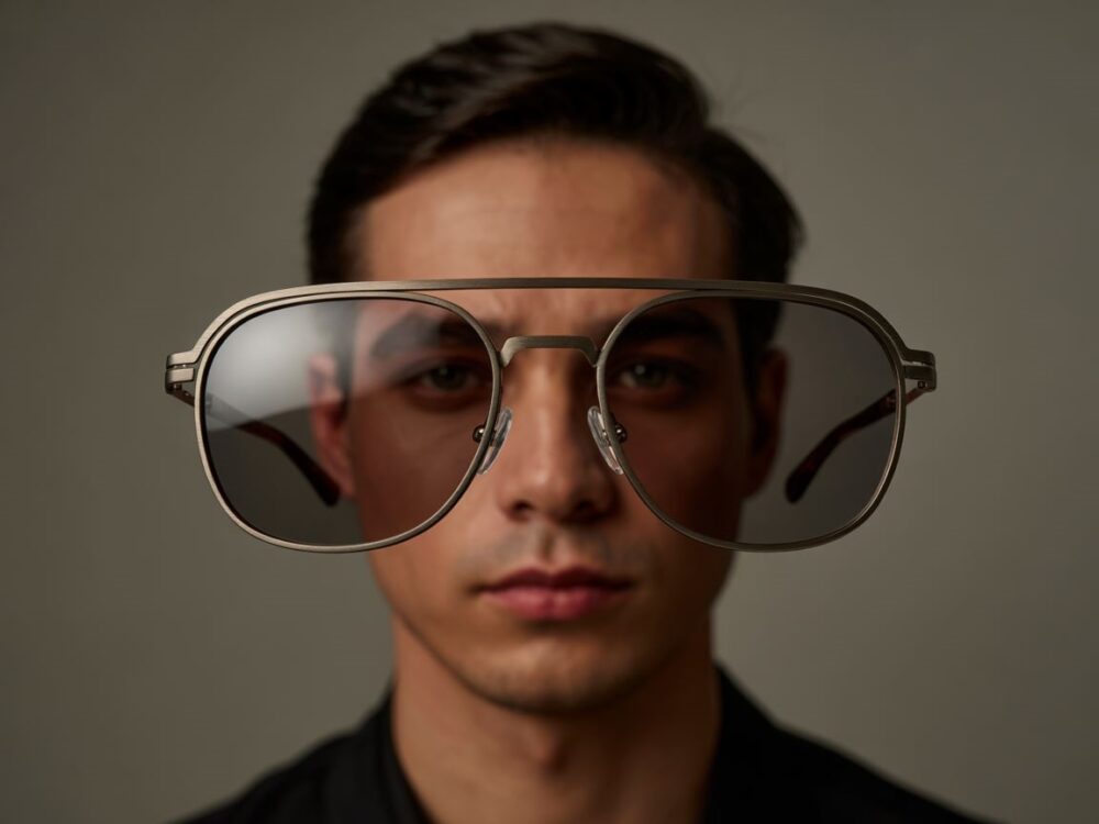 mężczyzna w stylowych okularach