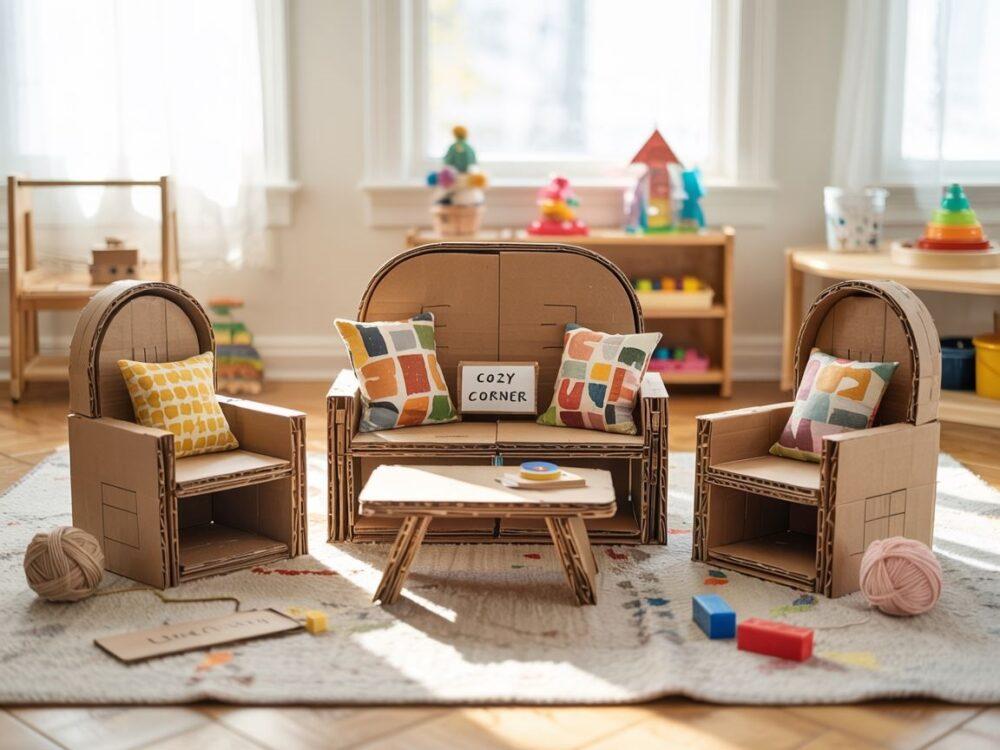 miniaturowy stolik i krzesła z kartonu