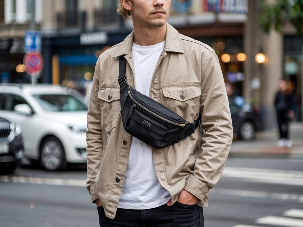 modny mężczyzna z saszetką