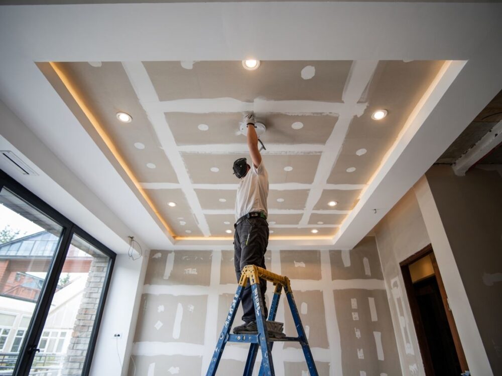 montaż halogenów w suficie podwieszanym