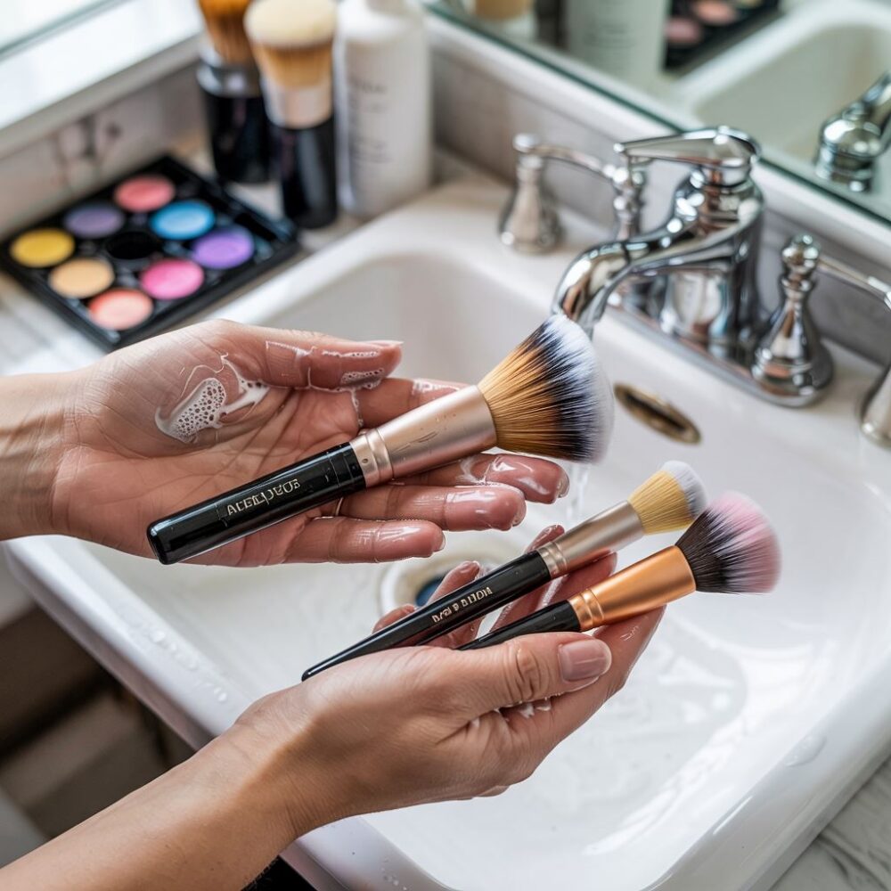 mycie pędzli do makijażu