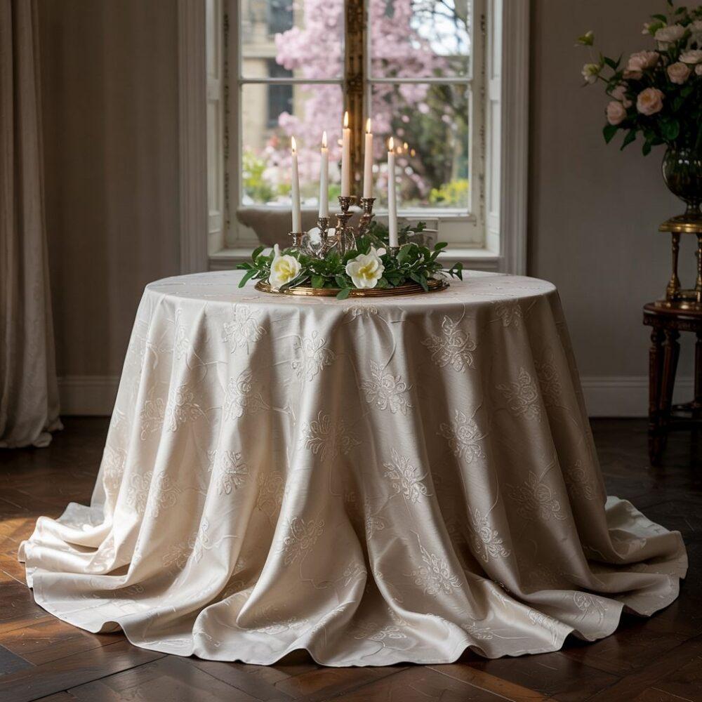 obrus zwisający nad krawędzią stołu