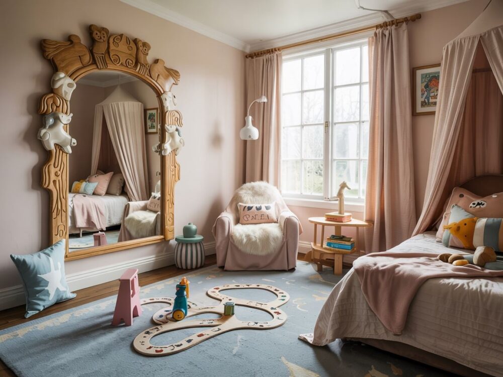 pluszowe zabawki obok lustra