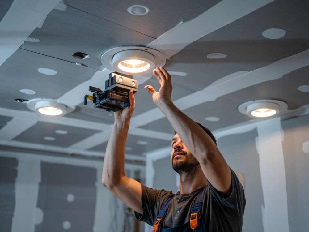 przekrój sufitu z halogenami