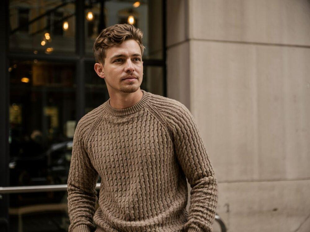 stylowy mężczyzna w swetrze