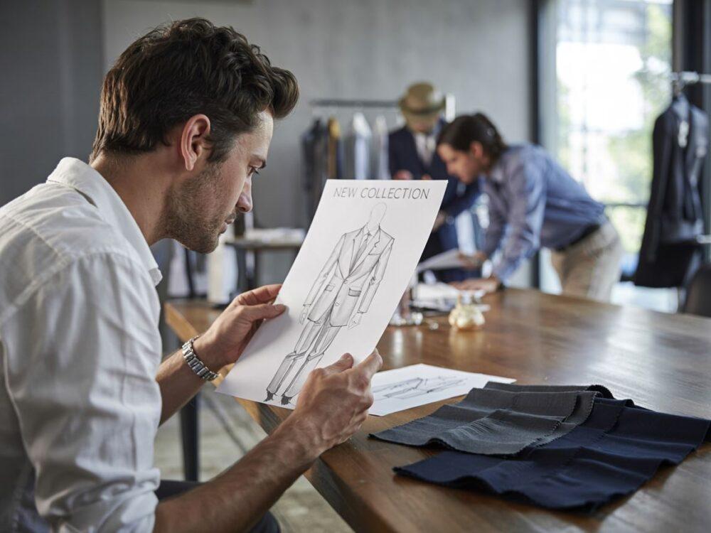 szkice i tkaniny męska moda