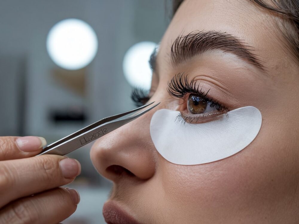 twarz z pęsetą do rzęs