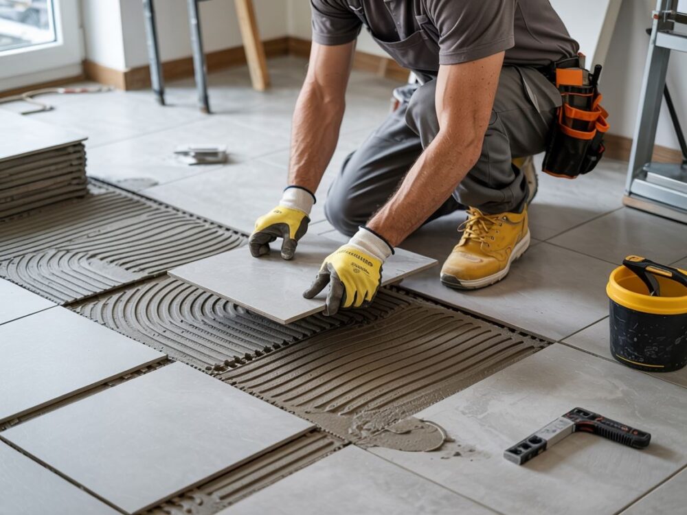 układanie płytek na podłodze