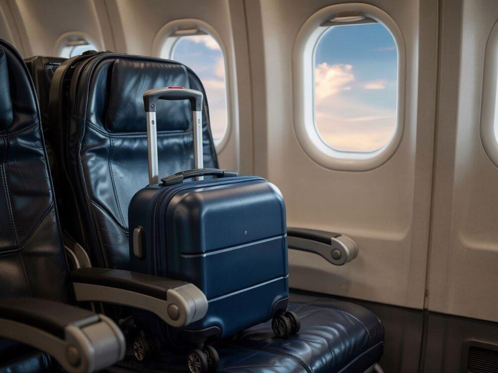 walizka kabinowa przy fotelu w samolocie