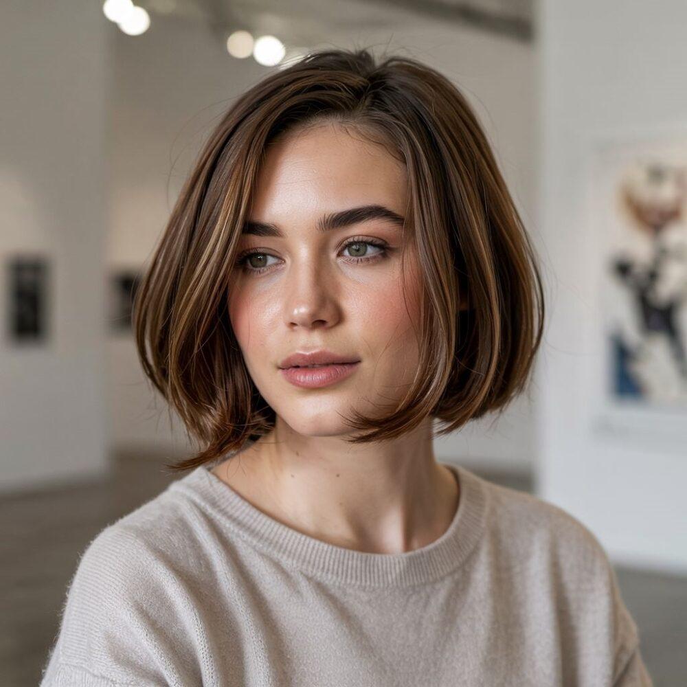 warstwowe cięcie dla okrągłej twarzy