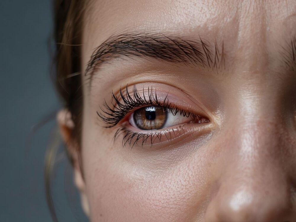 zbliżenie oka z nierównymi rzęsami